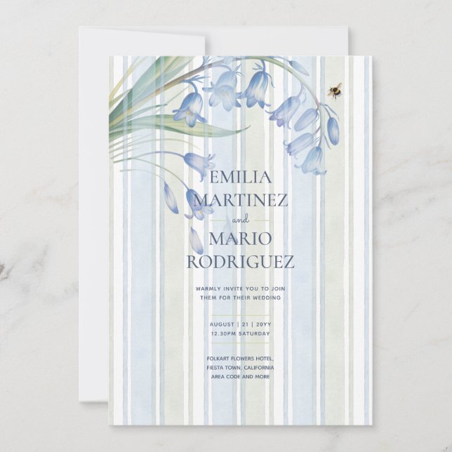 Heritage Bluebells Bees Blue Sage Botanical Event Invitation (Front)