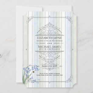 Heritage Bluebells Bees Blue Sage Floral Wedding  Invitation