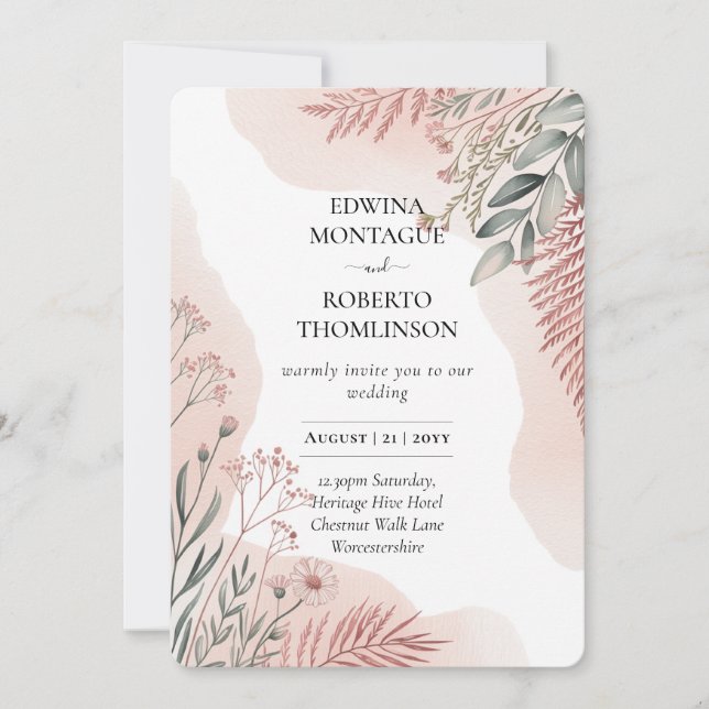 Heritage Blush and Sage Botanical Wedding Invitation (Front)
