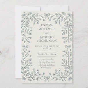 Heritage Botanical Bows Frame Elegant Wedding Invitation