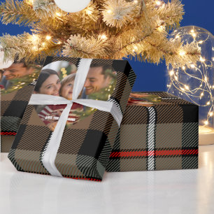 Heritage Brown and Red Tartan Christmas Photo Wrapping Paper