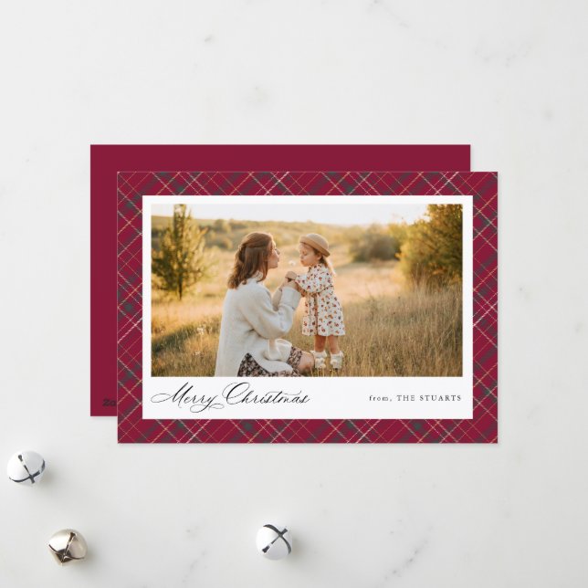 HERITAGE | Burgundy Tartan Photo Holiday Card (Front/Back In Situ)