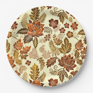 Heritage Copper Warm Gold Floral Design Paper Plate