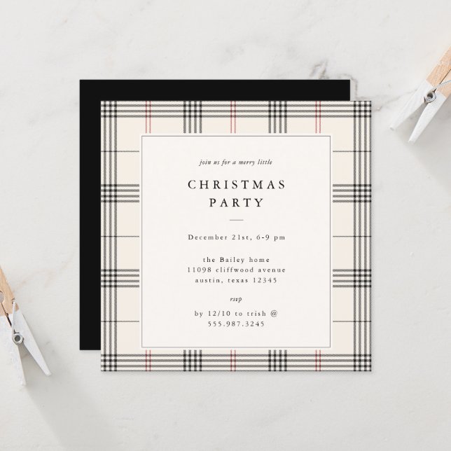 HERITAGE | Cream Tartan Christmas Party Invitation (Front/Back In Situ)
