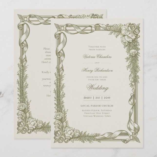 Heritage | Edwardian Ribbon Garland Wedding Invitation (Front/Back)