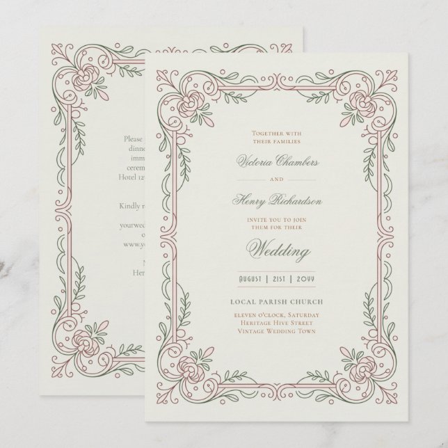 Heritage | Edwardian Rose Filigree Wedding Invitation (Front/Back)