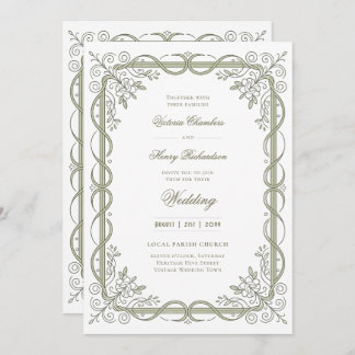 Heritage | Edwardian Sage Ribbon Scroll Invitation