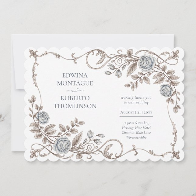 Heritage Elegant Victorian Botanical Wedding Invitation (Front)