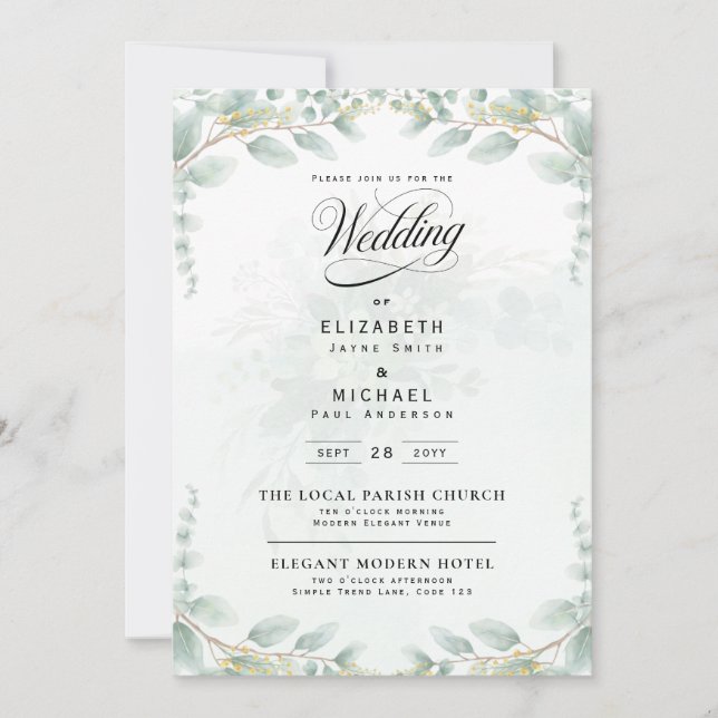 Heritage Eucalyptus Leaves Botanical Photo Wedding Invitation (Front)