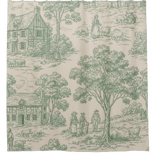 Heritage Farm Toile in Sage Green and Blue Shower Curtain