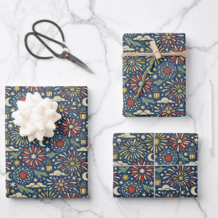 Heritage Firelight Celebration Pattern Wrapping Paper Sheet