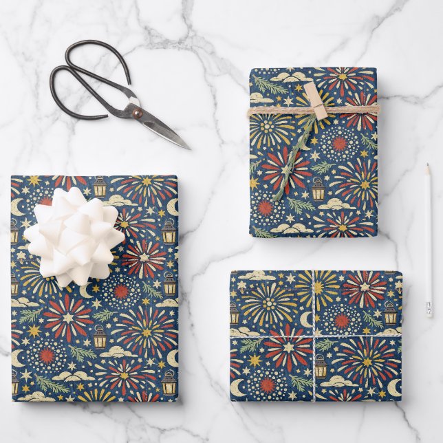 Heritage Firelight Celebration Pattern Wrapping Paper Sheet (Front)