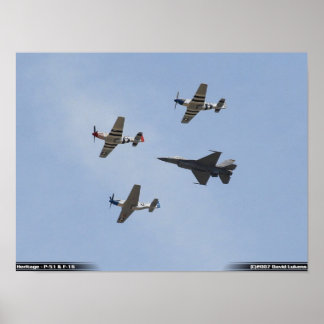 Heritage Flight - P-51 Mustang and F-16 Falcon Poster