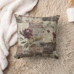 Heritage Floral Quilt in Burgundy and Brown Cushion
