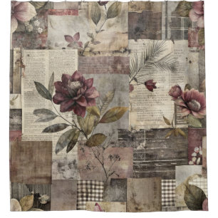 Heritage Floral Quilt in Burgundy and Brown Shower Curtain