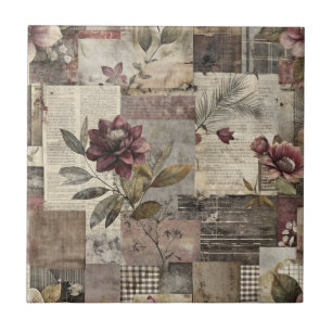 Heritage Floral Quilt in Burgundy and Brown Tile