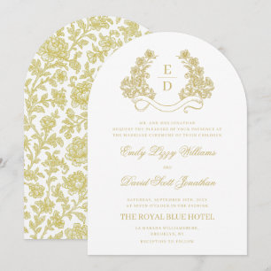 Heritage Gold and White Monogram Arch Wedding Invitation