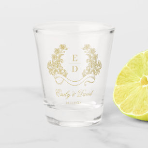 Heritage Golden Floral Monogram Vintage Wedding  Shot Glass