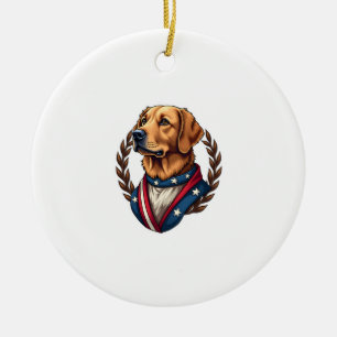 Heritage Golden Retriever Patriotic Vintage Tee 4 Ceramic Tree Decoration