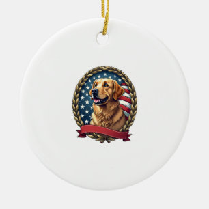 Heritage Golden Retriever Patriotic Vintage Tee Ceramic Tree Decoration