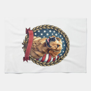 Heritage Golden Retriever Patriotic Vintage Tee Tea Towel