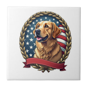 Heritage Golden Retriever Patriotic Vintage Tee Tile