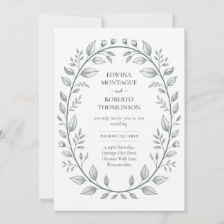 Heritage Green Leaf Botanical Classic Wedding Invitation