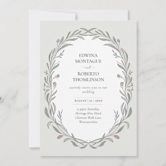 Heritage Hand Drawn Botanical Elegant Wedding Invitation (Front)
