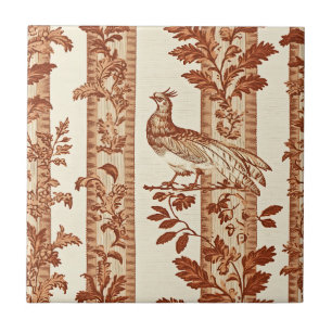 Heritage Hen Floral Stripe Toile Pattern Tile