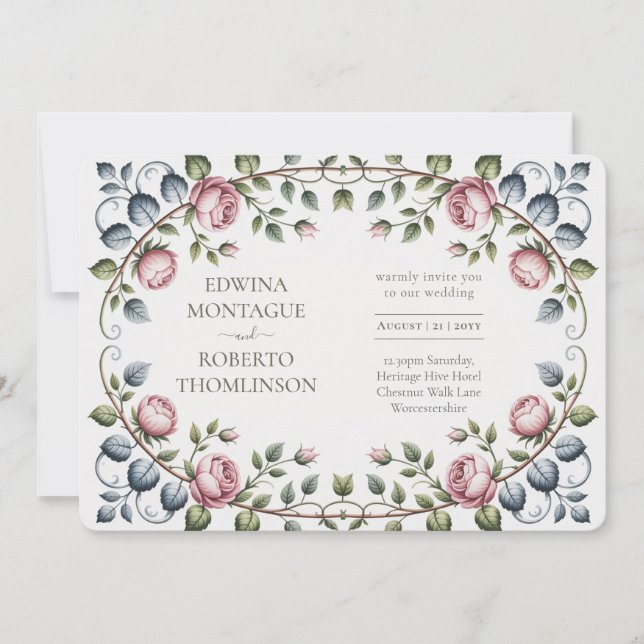 Heritage Horizontal Victorian Rose Wedding Invitation (Front)