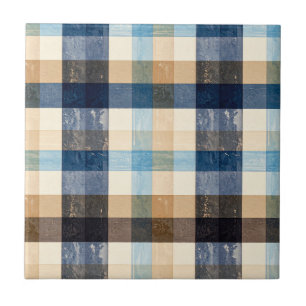 Heritage Indigo and Cream Tartan Checks Tile
