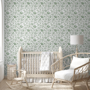 Heritage Luxury Sage French Toile Artisan Cottage Wallpaper