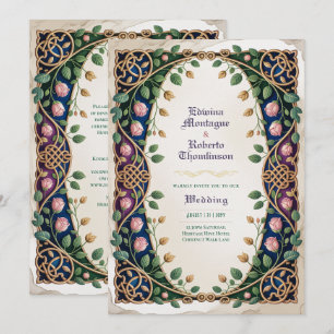 Heritage Mediaeval Celtic Knot Jewel Gold Wedding Invitation