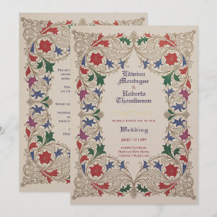 Heritage Mediaeval Floral Wedding Purple Red Gold Invitation