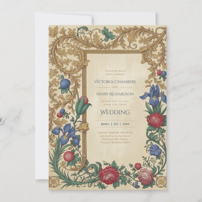 Heritage | Mediaeval Renaissance Gold Jewel Weddin Invitation (Front)