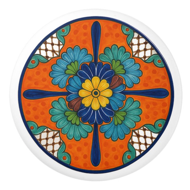 Heritage Mexican Talavera Floral Ceramic Knob (Front)