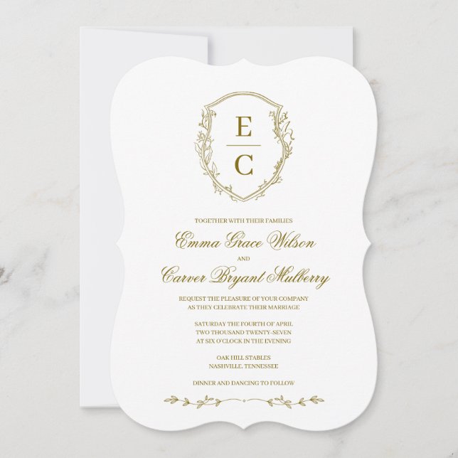 Heritage Monogram Crest Wedding Invitation Bronze (Front)