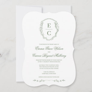 Heritage Monogram Crest Wedding Invitation Sage