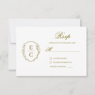 Heritage Monogram Crest Wedding RSVP Bronze Card