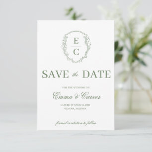 Heritage Monogram Crest Wedding RSVP Sage Save The Date