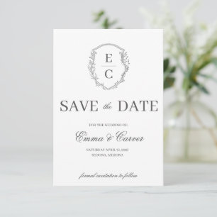 Heritage Monogram Crest Wedding Save the Date Grey