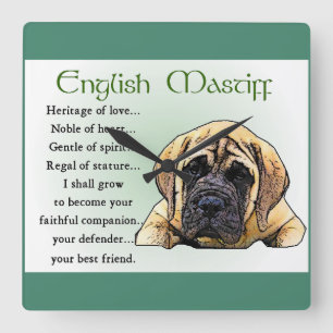 Heritage of Love English Mastiff Square Wall Clock