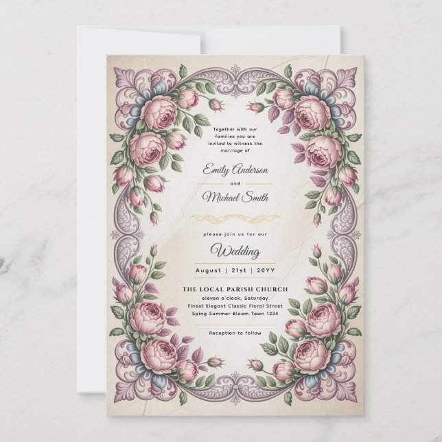 Heritage | Rococo and Victorian Botanical Wedding Invitation (Front)