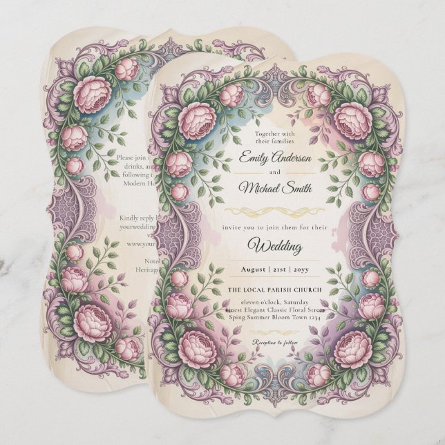 Heritage | Rococo and Victorian Botanical Wedding Invitation (Front/Back)