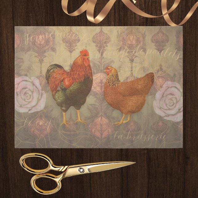 Heritage Rooster and Chicken French Damask Tissue Paper (Creator Uploaded)