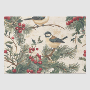 Heritage Songbird Holly Christmas Cream Woodland Tissue Paper