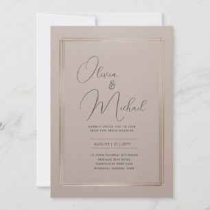 Heritage Taupe Gold Frame Minimalist Wedding Invitation