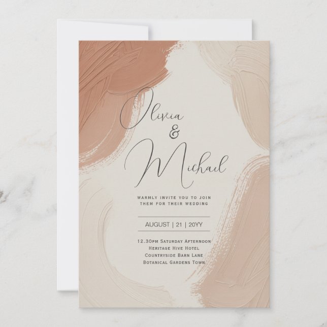 Heritage Terracotta Blush Abstract Brush Modern Invitation (Front)