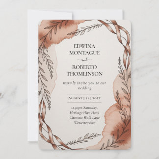 Heritage Terracotta Ribbon Botanical Wedding Invitation