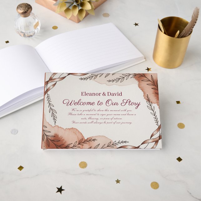 Heritage | Terracotta Wedding Guest Book Rustic  (Front Open)